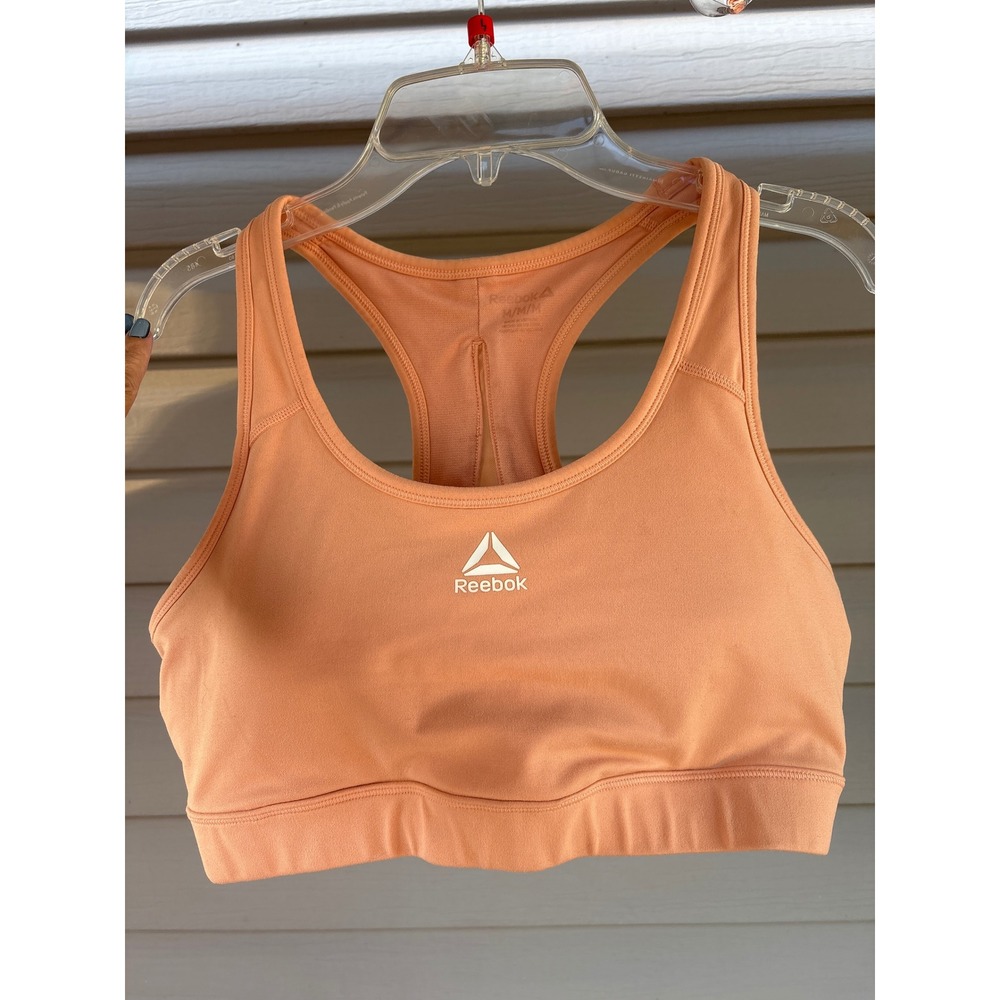 Reebok Womens Peach Coral Racerback Sports Bra Mesh Back Padded Medium